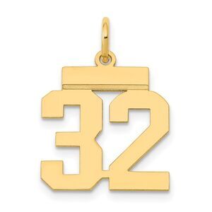 14k Yellow Gold, Athletic Collection, Small Polished Number 32 Pendant